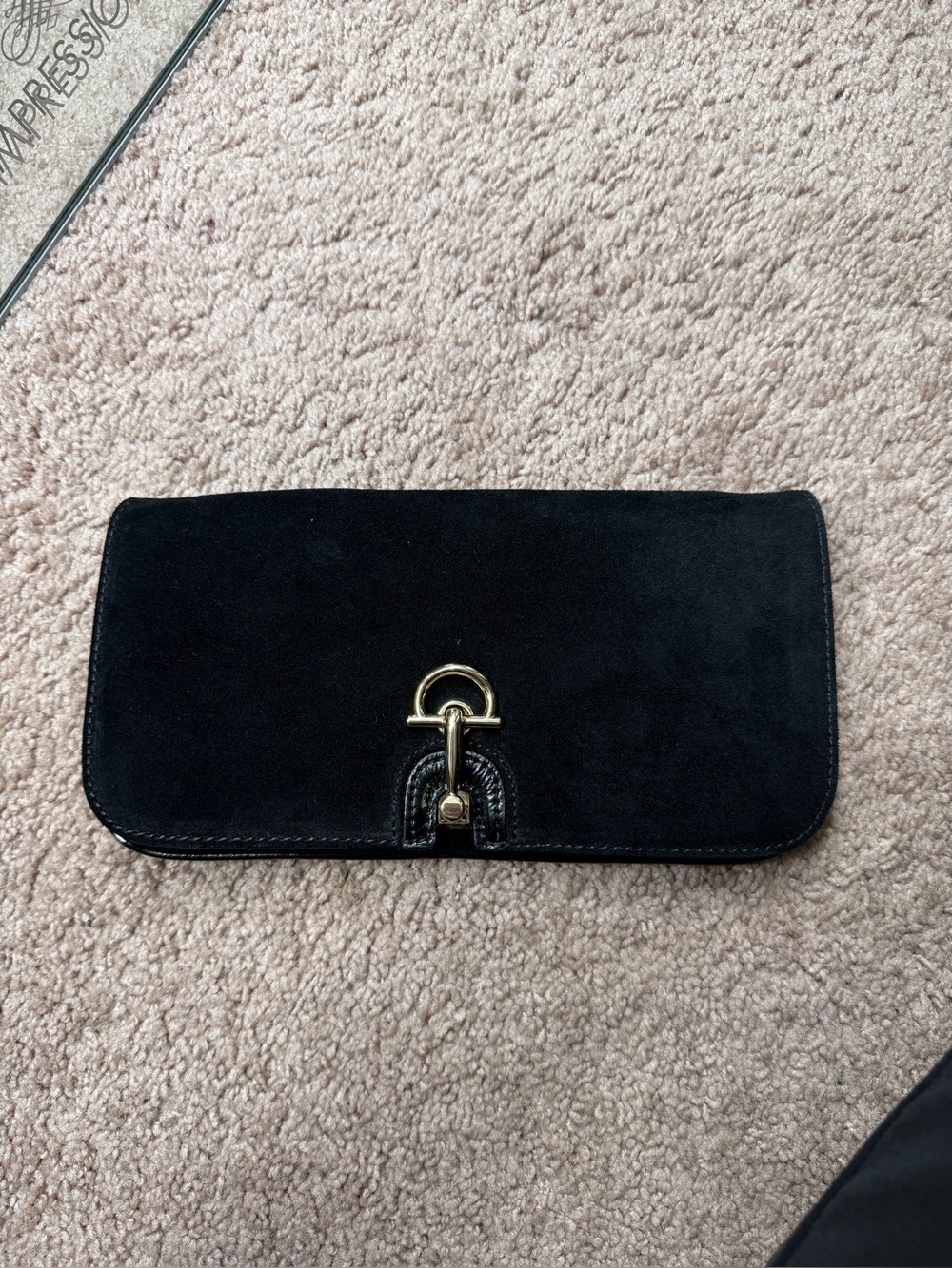 Talbots Black Suede Women's Clutch with Gold Hardware